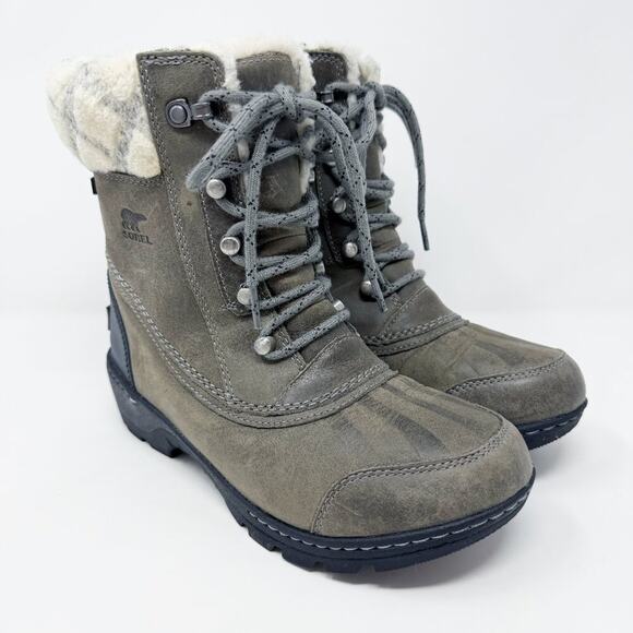 Sorel Gray Leather Whistler Mid Snow Boot Women's Size 6.5 Lace Up Waterproof - Picture 1 of 9